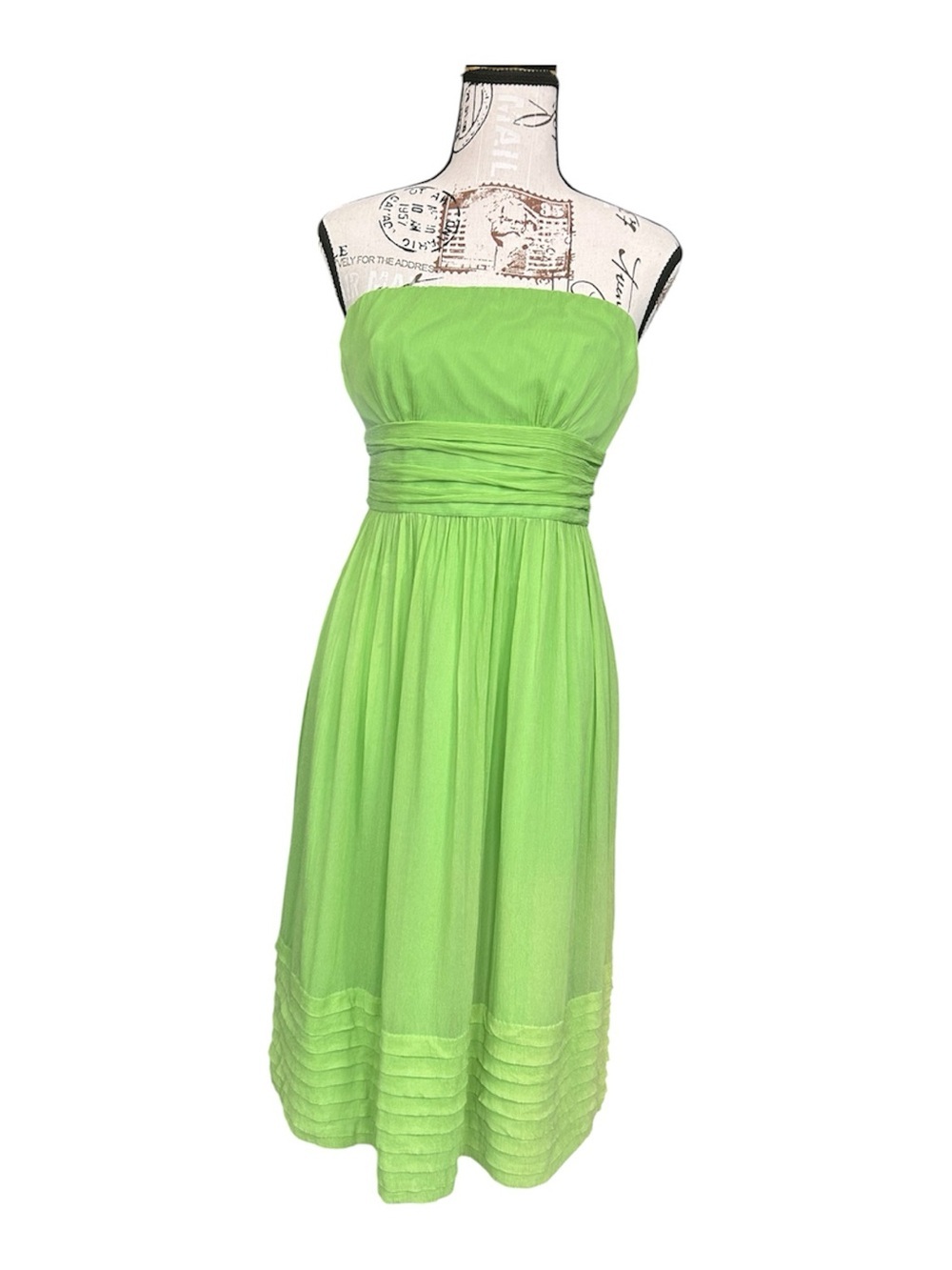 J. Crew 100% Silk Strapless Lime Green Midi Dress size 4